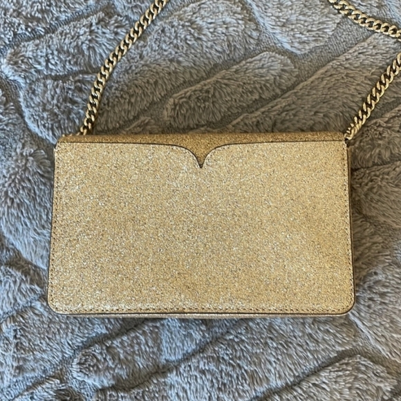 Kate Spade Nicola Gold Sparkle Shimmer Glitter Clutch Crossbody Bag - Picture 3 of 8